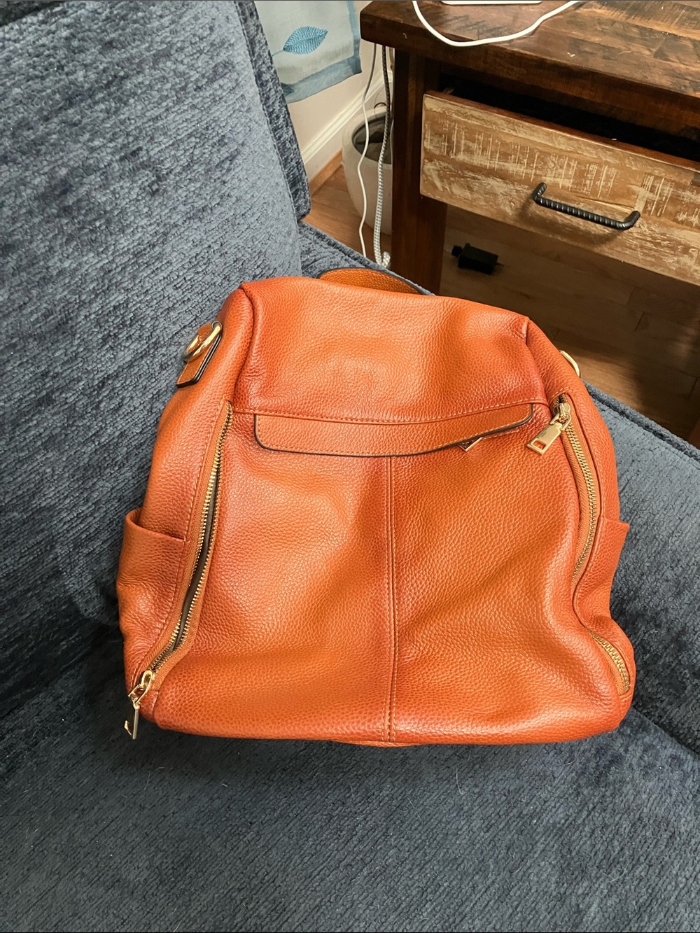 Leather Shoulder Backpack in Orange